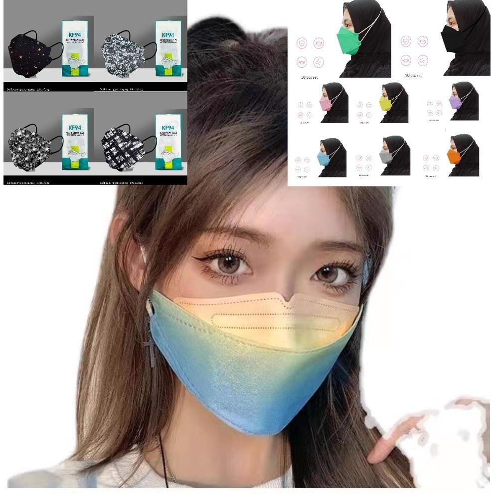 [Khusus Batam] [10Pcs] Masker Kf94 Motif, Masker Ombre Kf94 Mulut Ikan, Masker Hijab [G]
