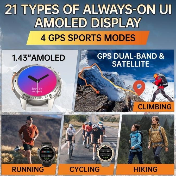 DM56 Smartwatch  Retina Amoled Smartwatch GPS Compass Altimeter Barometer 5 ATM IP69K [terbaik]