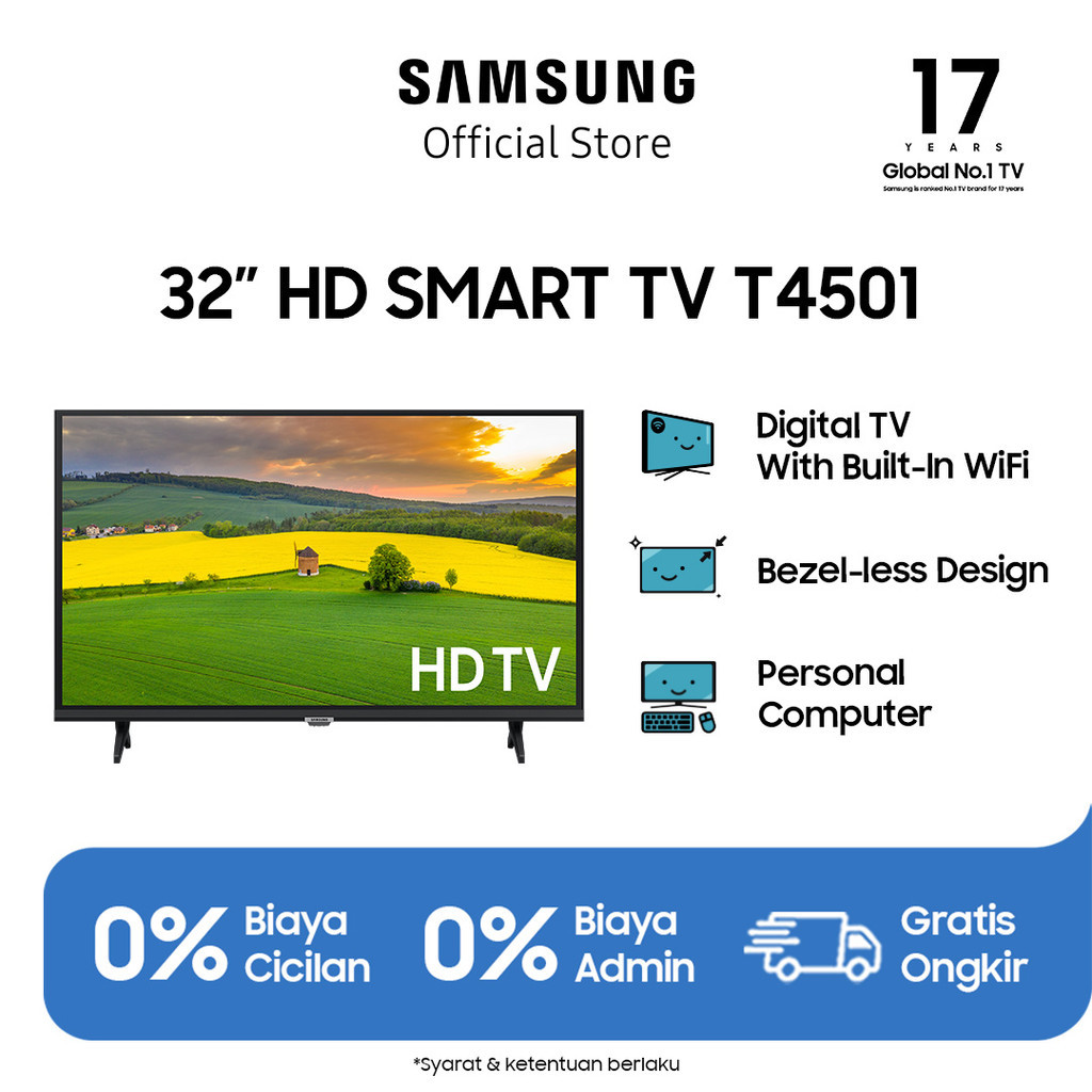 Samsung 32 inch HD Smart TV T4501 dengan PurColor, Dolby Digital Plus, Ultra Clean View