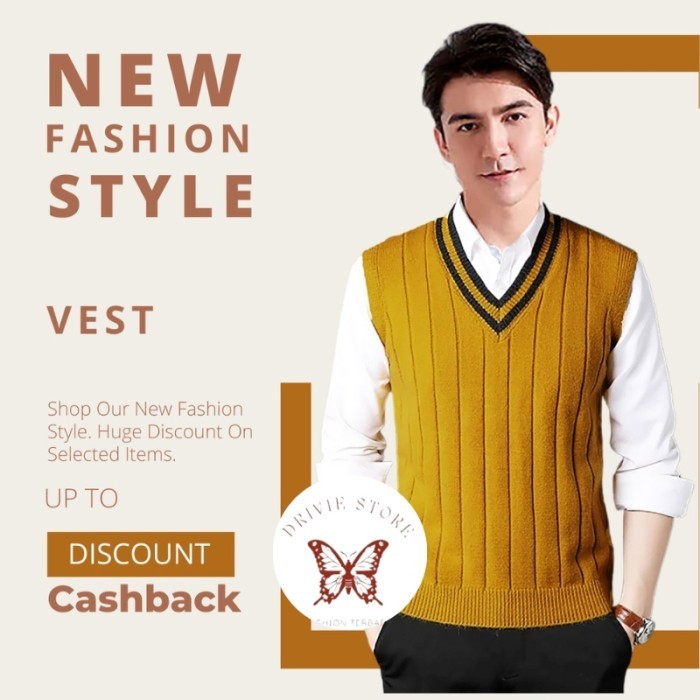Rompi Vest Pria Rajut Casual El Korea Style Bts - Veralie