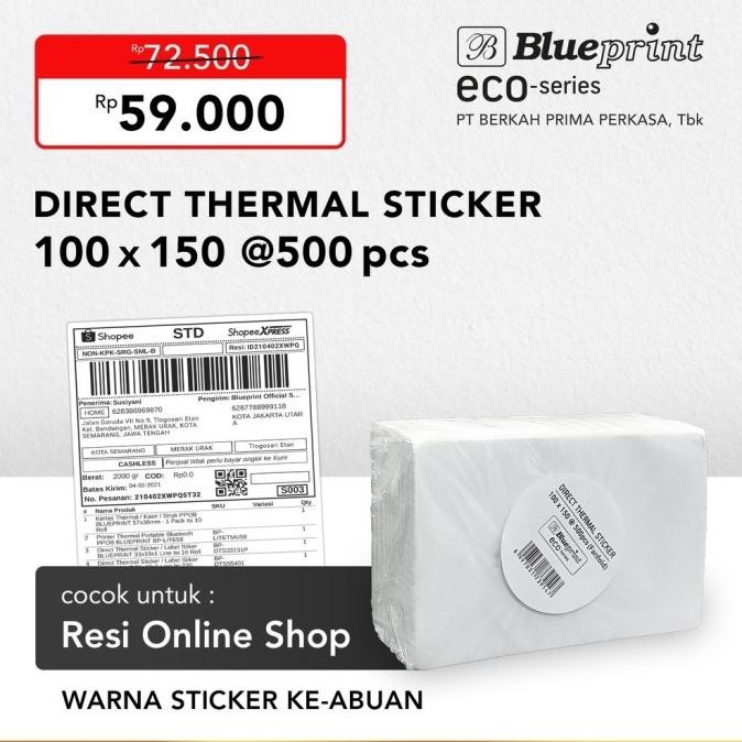 

Sale Direct Thermal Sticker 100 X 150 Mm Cf Blueprint Eco Label Resi 500Pcs