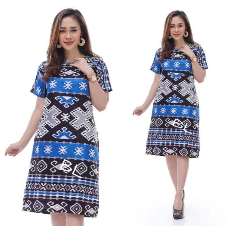 Promo Natal Baju Dress Wanita Modern Model Terbaru Motif Batik Lengan Pendek Dress Natal Original