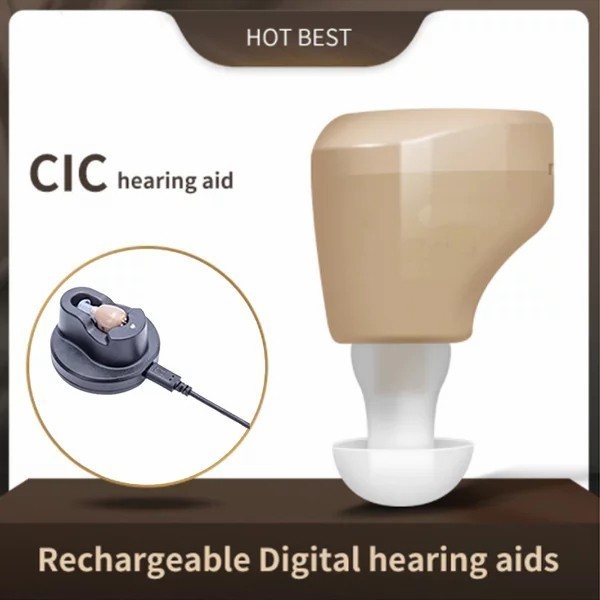 Super Kecil Mini Alat Bantu Dengar Pendengaran Telinga Kanan Kotak Cas