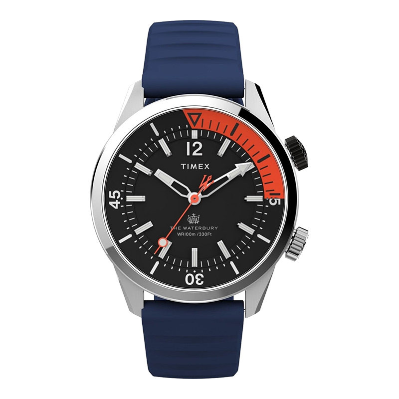 [PRJ] Jam Tangan Pria Timex The Waterbury TW2V73500 Men Dive Black Dial Blue Rubber Strap