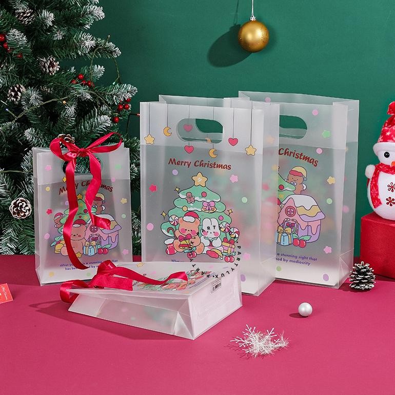 

Paper Bag Natal Transparan Doff Motif Bear / Goodie Bag Christmas / Tas Hampers Natal Lucu