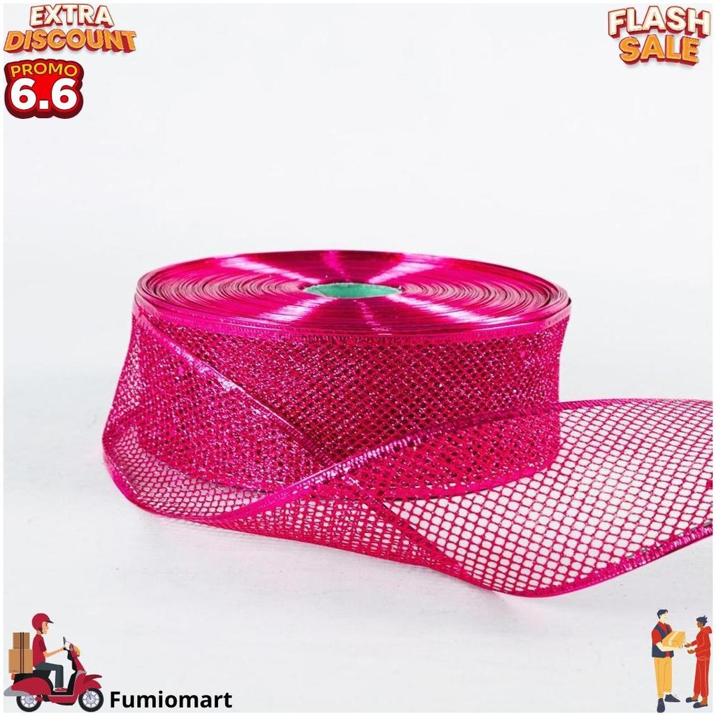 

(5 Meter / Roll) Pita Natal Gliter Kawat Roll Hiasan Ornamen Dekorasi Parcel Jaring Lebar 6,3 Cm D Gratis Ongkir