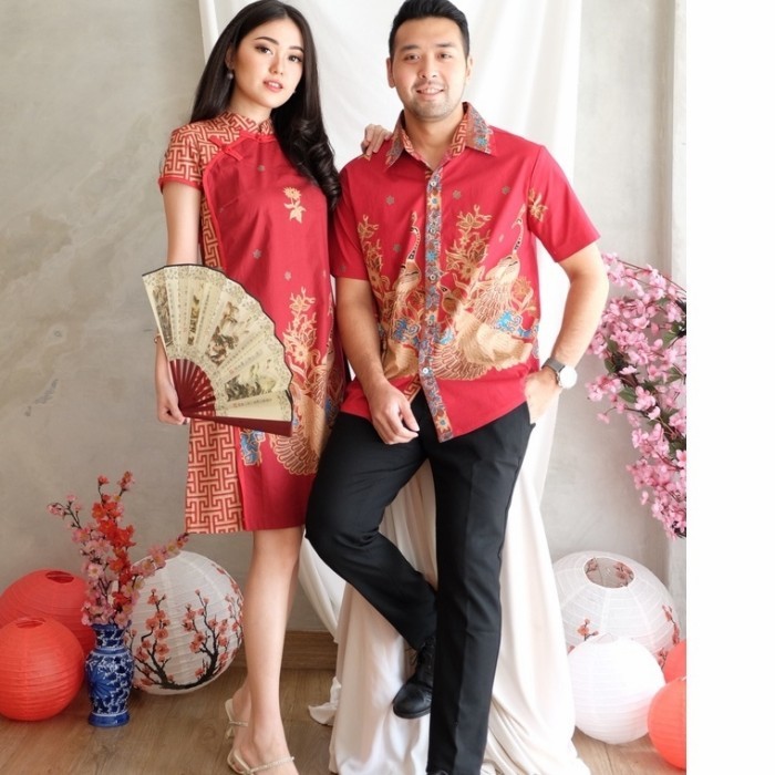 Pattern Couple Cheongsam Baju Pasangan Pria Wanita Imlek KMC