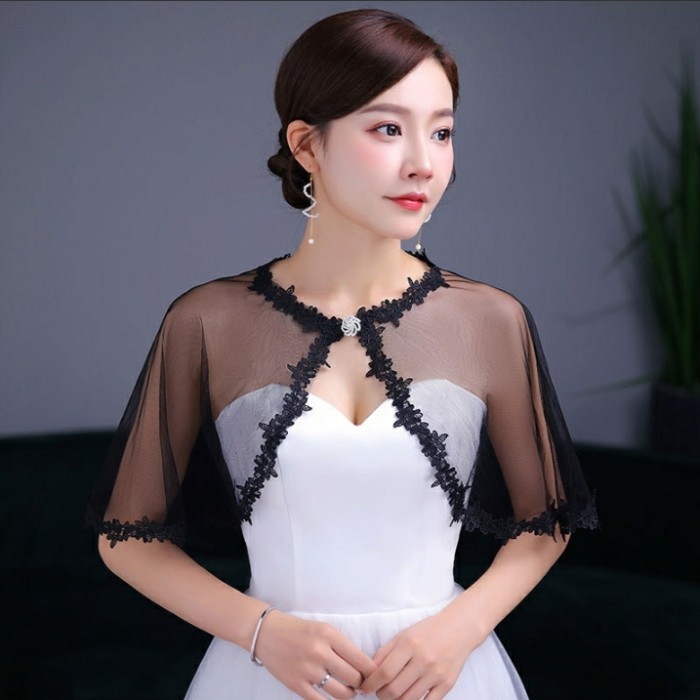 Selendang Pesta Pengantin Hitam Bolero Pengantin Transparan