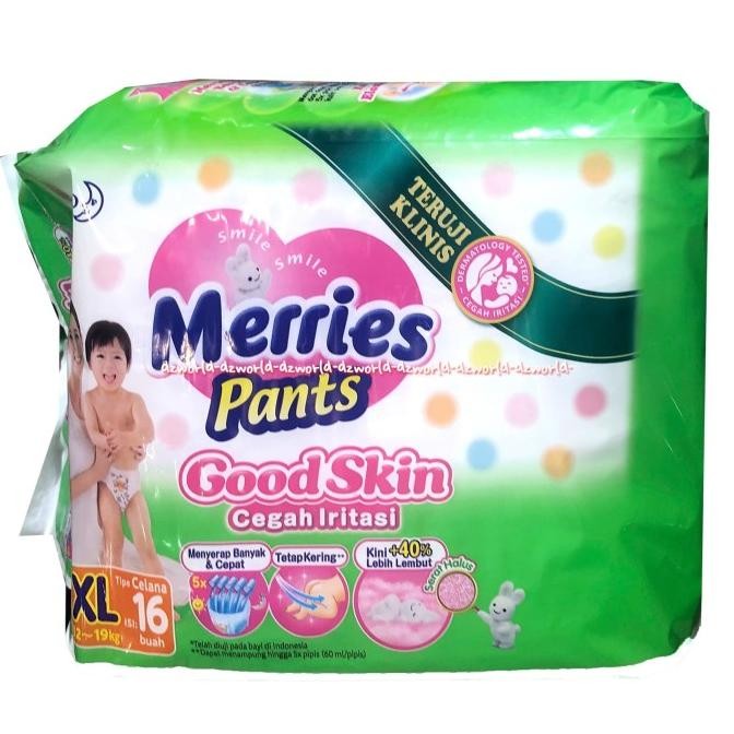 

Merries Pants Goodskin Cegah Iritasi XL 16 Popok Celana Merry Green