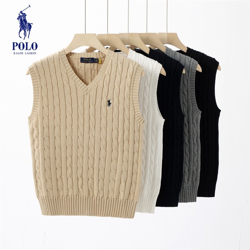 Sweater Tanpa Lengan Pria POLO Ralph Lauren Gaya Baru Sweater V-Neck Sweater Kasual Pria V-Neck Tanp