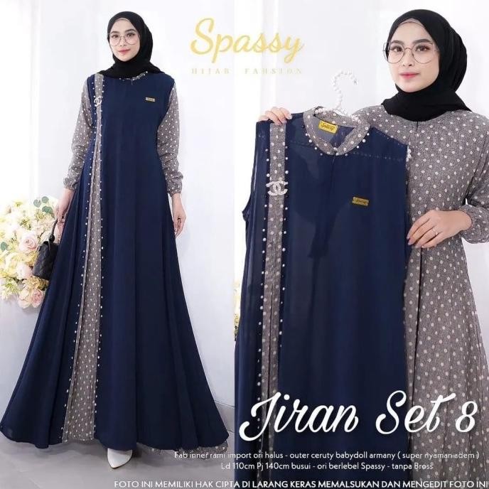 GAMIS TERBARU JIRAN SET 8 2IN1 + OUTER DRESS MUSLIM CERUTY WANITA
