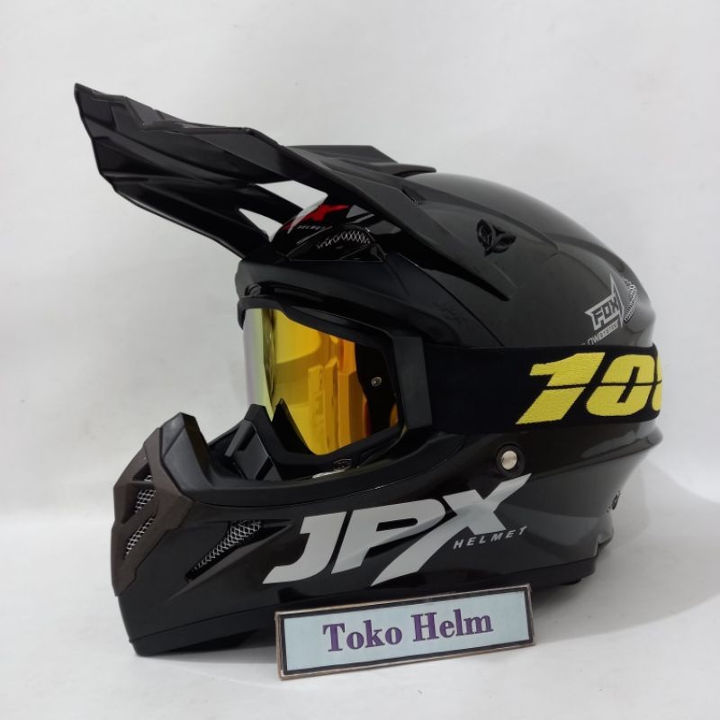 Helm JPX cross FOX 1 solid black metalic plus google 100%GS