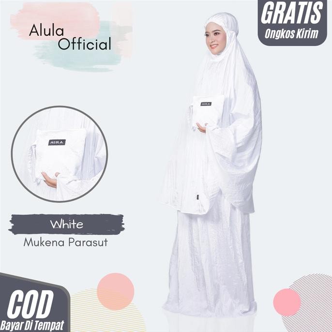 MUKENA TRAVELLING PARASUT JUMBO ALULA & MINI POUCH WARNA PUTIH