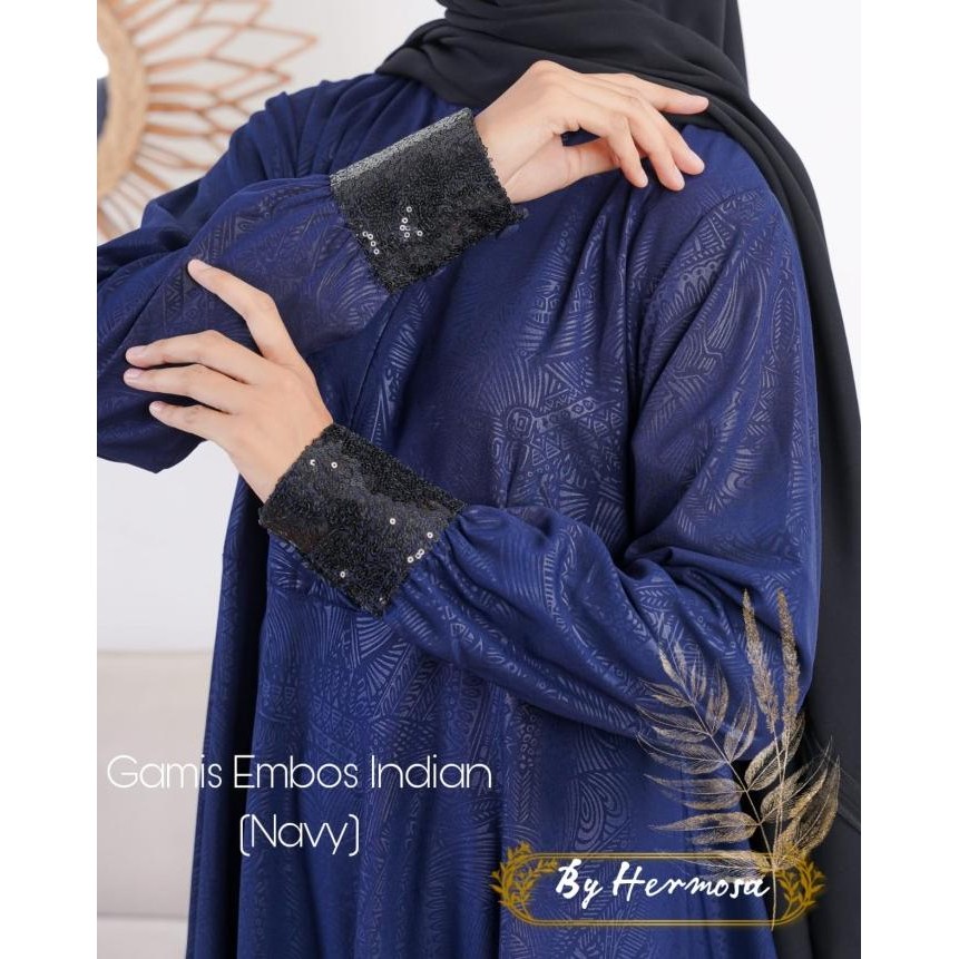 TERBARU GAMIS HERMOSA MOTIF INDIAN NAVY/GAMIS EMBOS NAVY/GAMIS SYARI