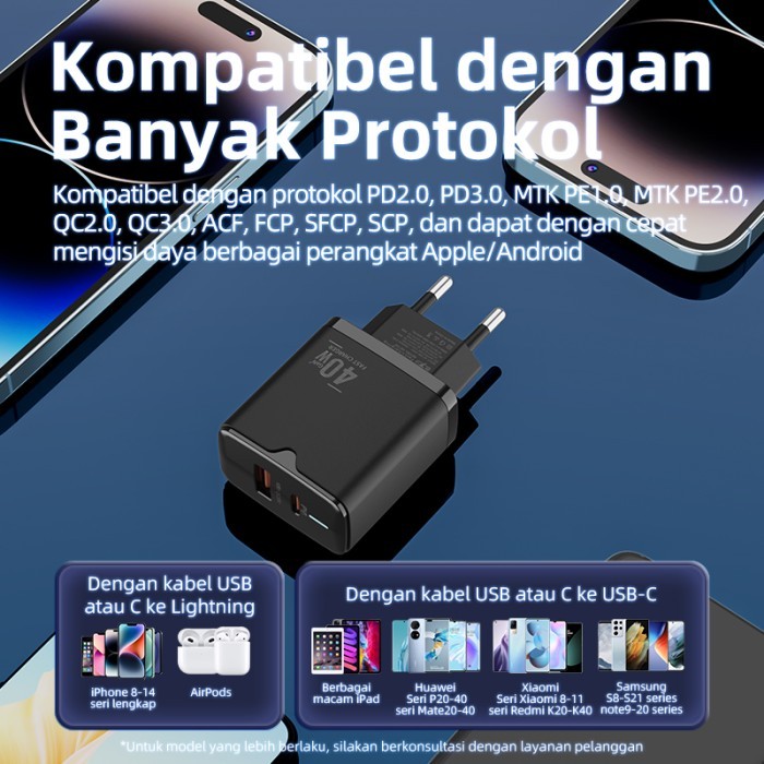 Kivee Kepala Charger Fast Charging 40W Adaptor Oppo Samsung Xiaomi