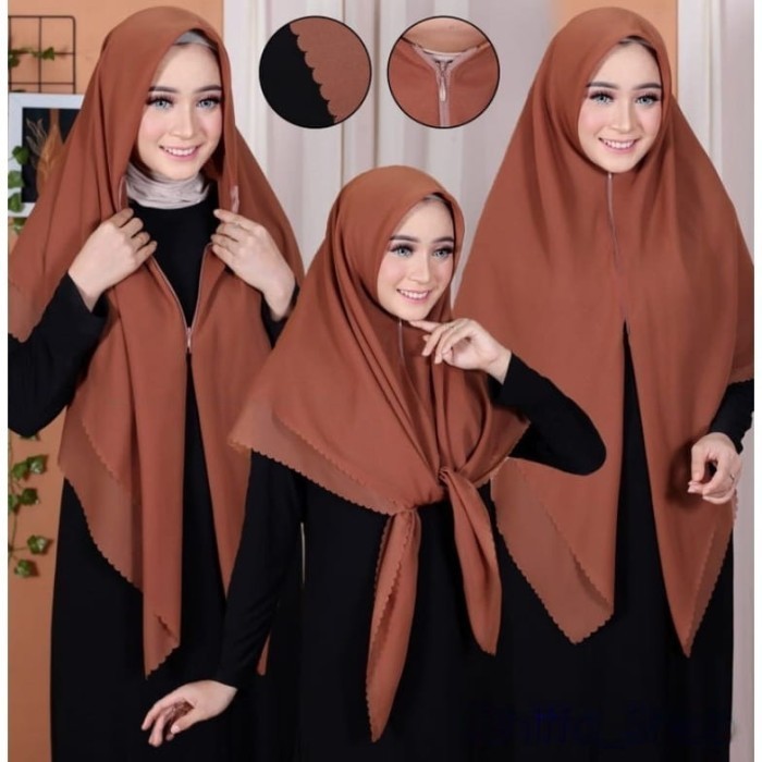 Hijab Syari Ziper Jumbo Laser Cut Kerudung Instant Zipper Jumbo Polos #Original