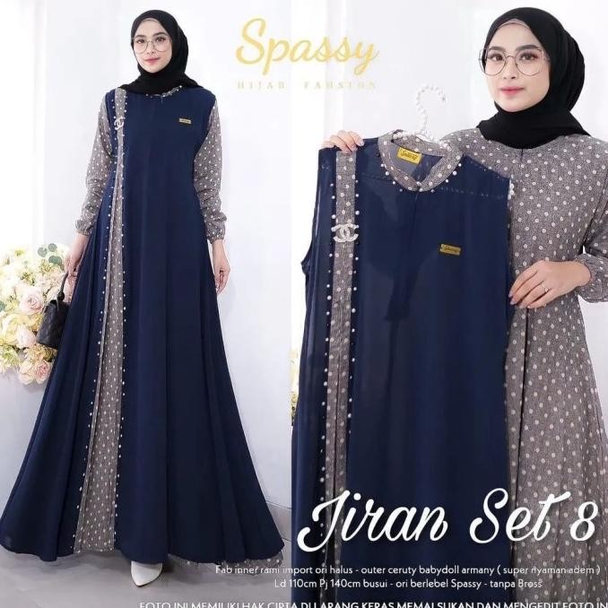 Gamis Terbaru Jiran Set 8 2in1 + Outer DRESS MUSLIM CERUTY WANITA P67JM