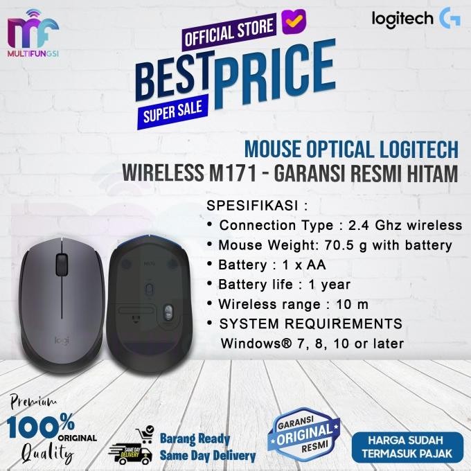 

Mouse Optical LOGITECH Wireless M171 - Garansi Resmi Hitam