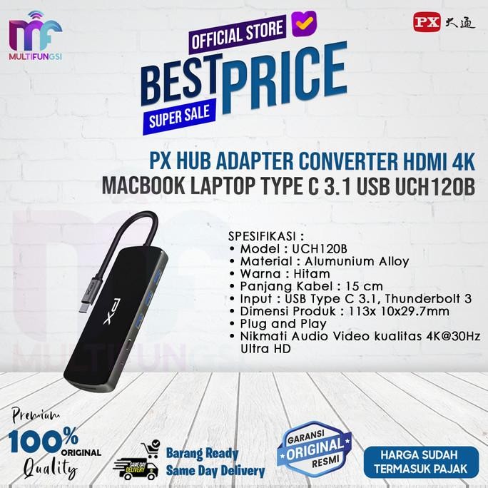 

PX Hub Adapter Converter HDMI 4K Macbook Laptop Type C 3.1 USB UCH120B