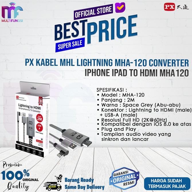 

PX Kabel MHL Lightning MHA-120 Converter iPhone iPad To HDMI MHA120