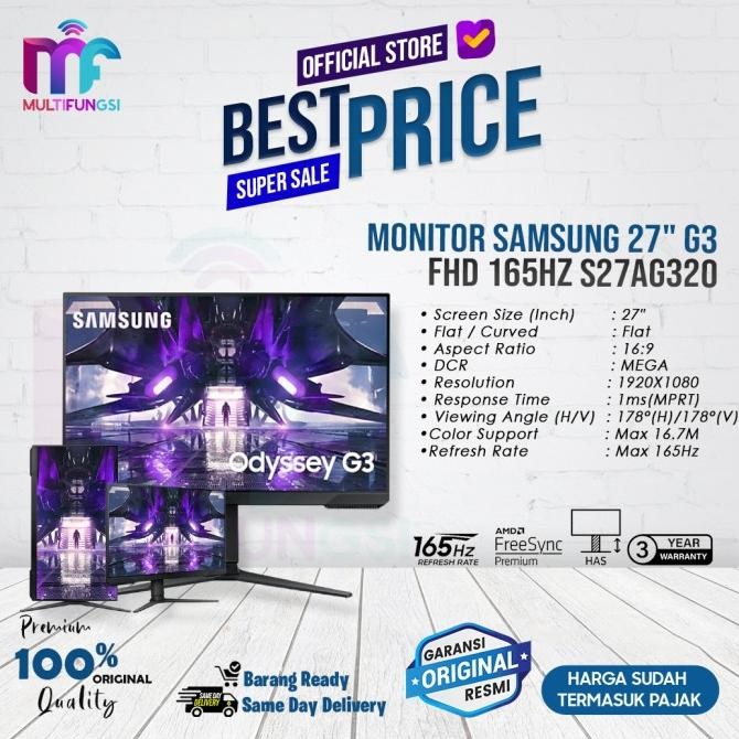 

Monitor Samsung 27" G3 165Hz S27AG320 FHD LS27AG320NEXXD Garansi Resmi
