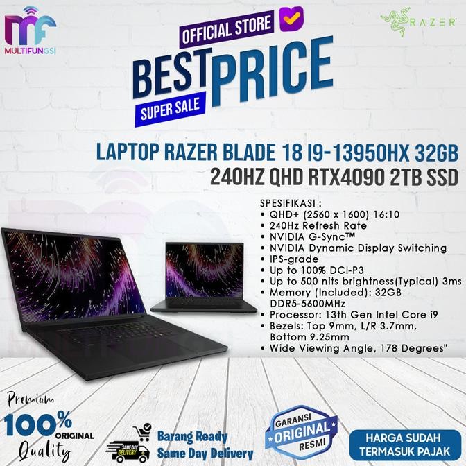 

Laptop Razer Blade 18 i9-13950HX 32GB 240Hz QHD RTX4090 2TB SSD