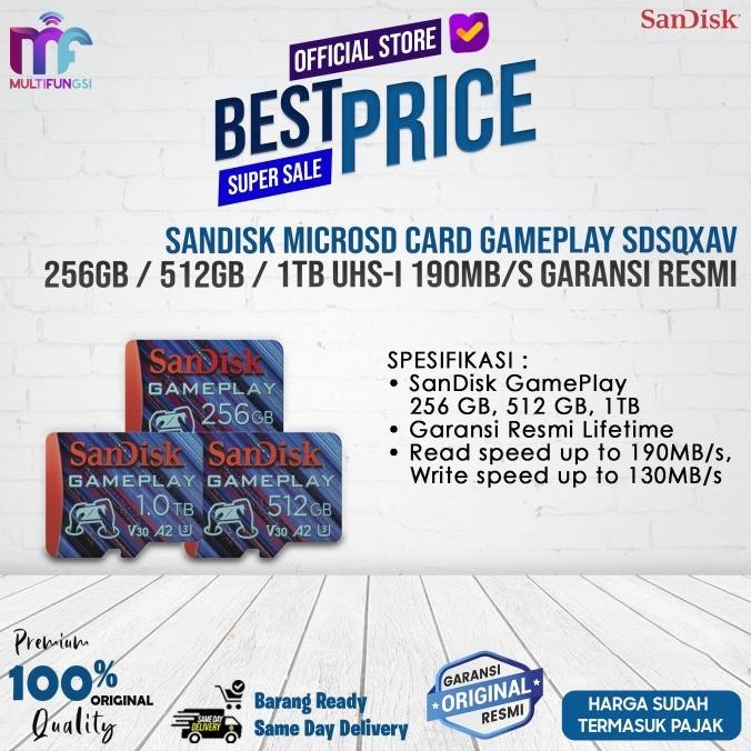 

Sandisk MicroSD Card GamePlay SDSQXAV 256GB / 512GB / 1TB UHS-I 190MB/s Garansi Resmi