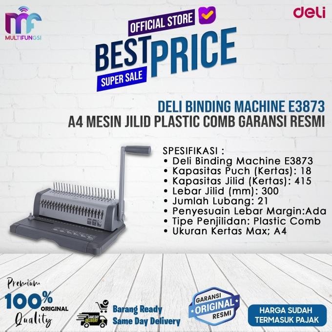 

Deli Binding Machine E3873 A4 Mesin Jilid Plastic Comb Garansi Resmi