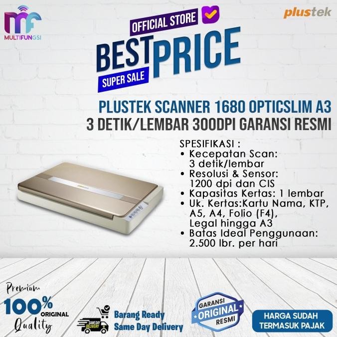 

Plustek Scanner 1680 OpticSlim A3 3 Detik/Lembar 300dpi Garansi Resmi