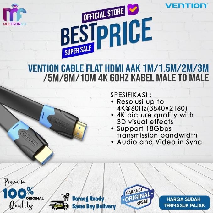 

Vention Cable Flat HDMI AAK 1M/1.5M/2M/3M/5M/8M/10M 4K 60Hz Kabel Male To Male