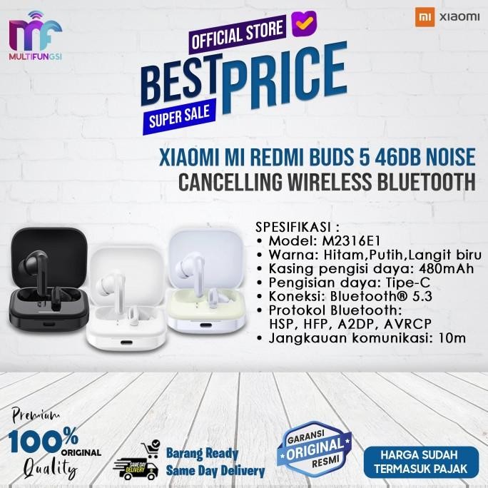 

Xiaomi Redmi Buds 5 46dB Noise Cancelling Wireless Bluetooth Garansi Resmi