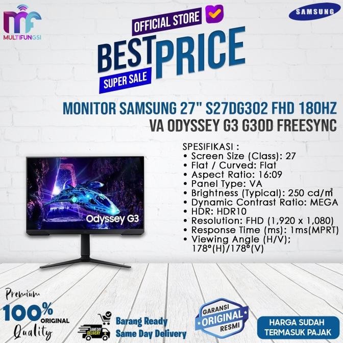 

Monitor Samsung 27" S27DG302 FHD 180Hz VA Odyssey G3 G30D FreeSync