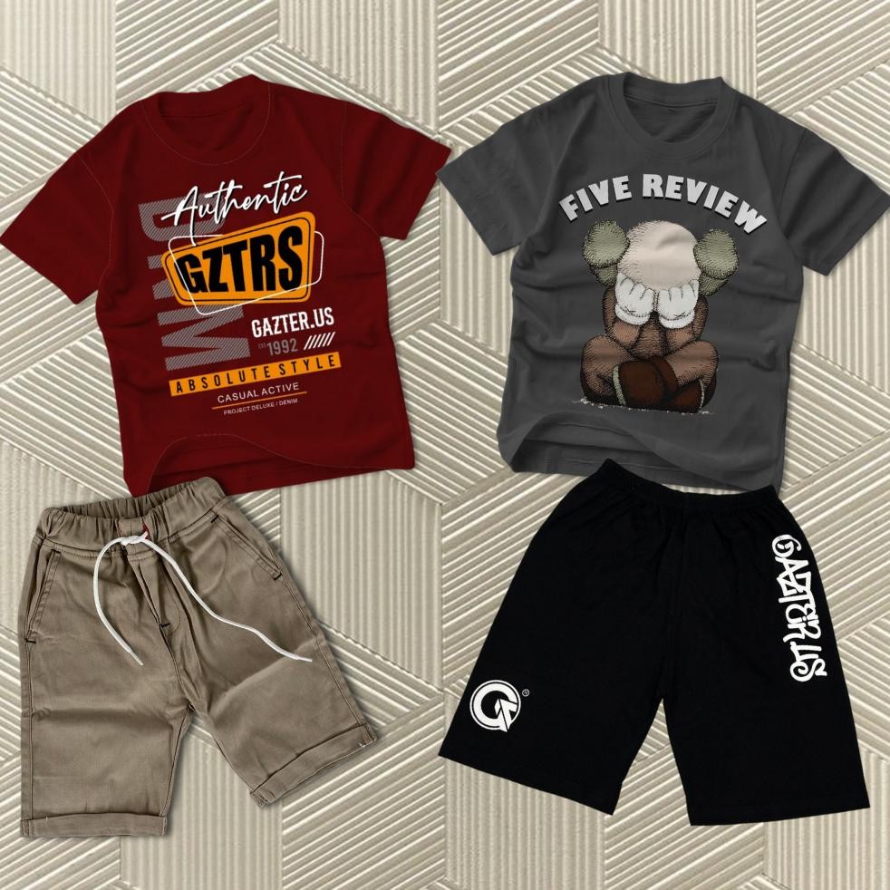 Super Murah Paket Setelan  Isi 4Pics Anak Laki-Laki Isi 2Pics Kaos Distro & Celana Chino1 Boxer1 Bra