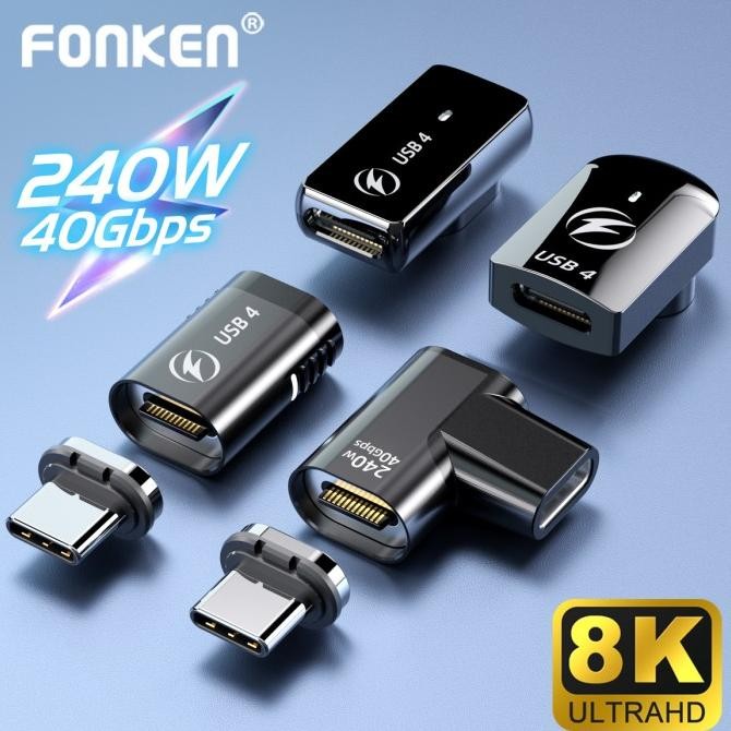 

Produk Baru!! Fonken 240W USB4.0 Magnetic Connector USB Type C To USB C 40Gbps 8K 60Hz Adapter