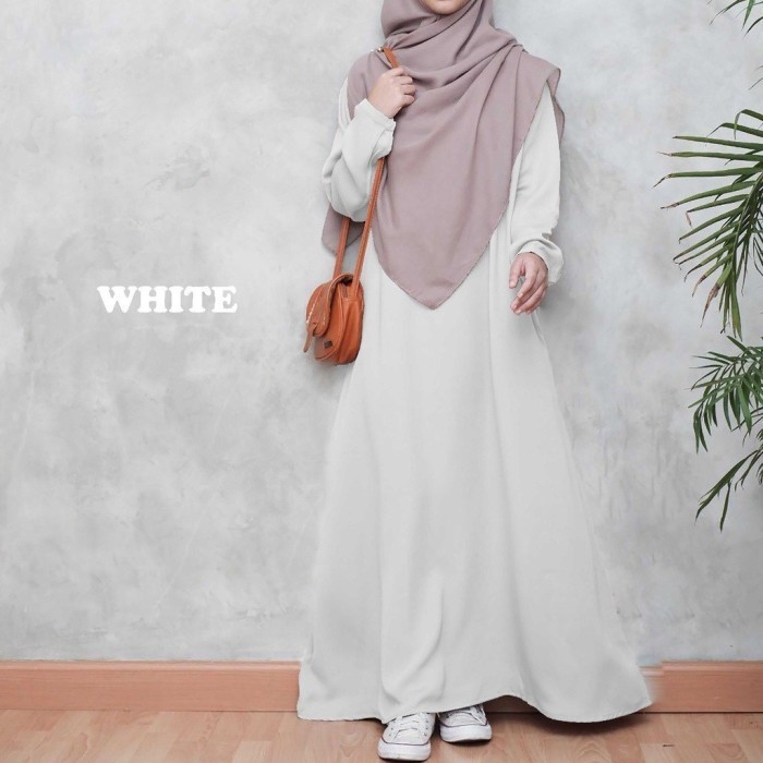 Baju Gamis Hitam Polos Muslim Wanita Terbaru Putih Hitam Dewasa - Putih, M
