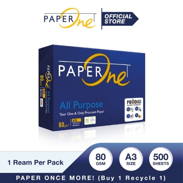 

NEW PaperOne Kertas A3 80gr All Purpose 1 Rim (500 lembar) Kertas HVS