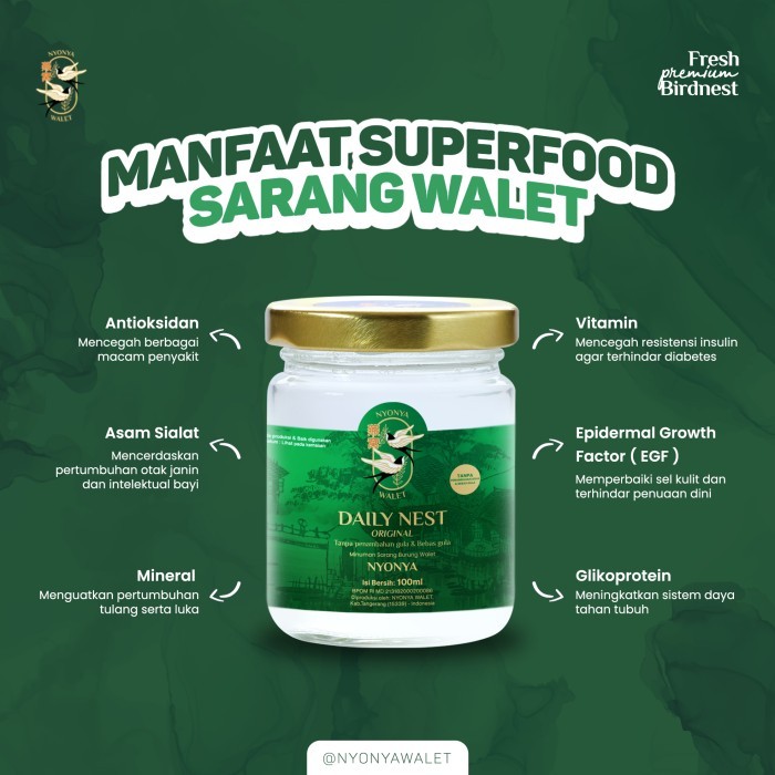 

Terbaru Bird Nest Sarang Burung Walet Asli 100% Nyonya Walet (35%) - Paket 8