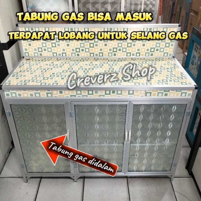 READY rak meja kompor 3 pintu rata tabung gas didalam full keramik