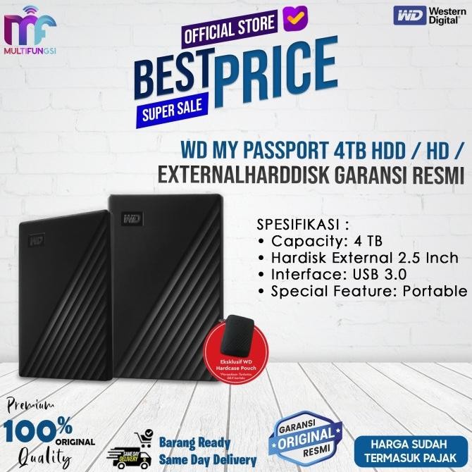

WD My Passport 4TB HDD / HD / External Harddisk Garansi Resmi 3 tahun