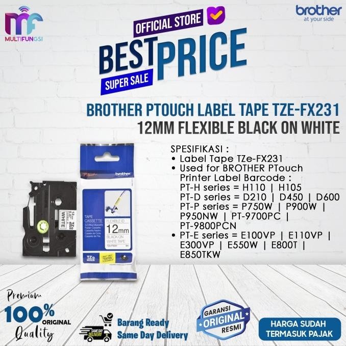 

Brother Ptouch Label Tape TZe-FX231 12mm Flexible Black on White