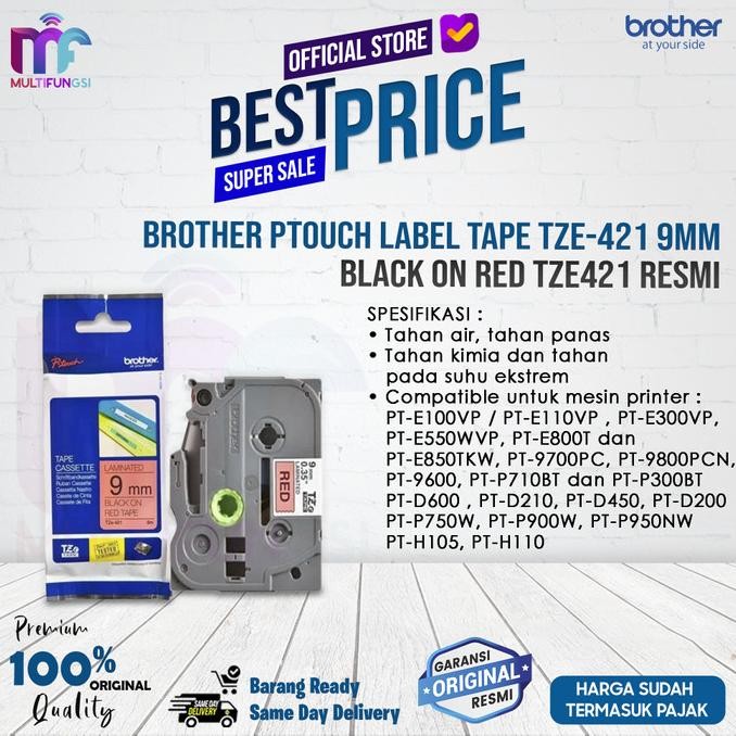 

Brother Ptouch Label Tape TZE-421 9mm Black on Red TZE421 Resmi