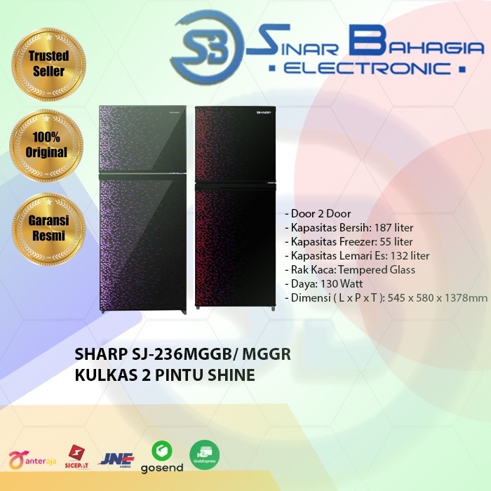 SHARP SJ-236MGGB/MGGR KULKAS 2 PINTU SHINE (NEW) ( KHUSUS BANDUNG)