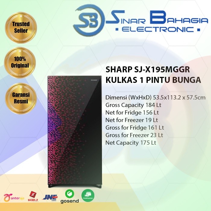 SHARP SJ-X195MGGR KULKAS 1 PINTU BUNGA (NEW) ( KHUSUS BANDUNG)