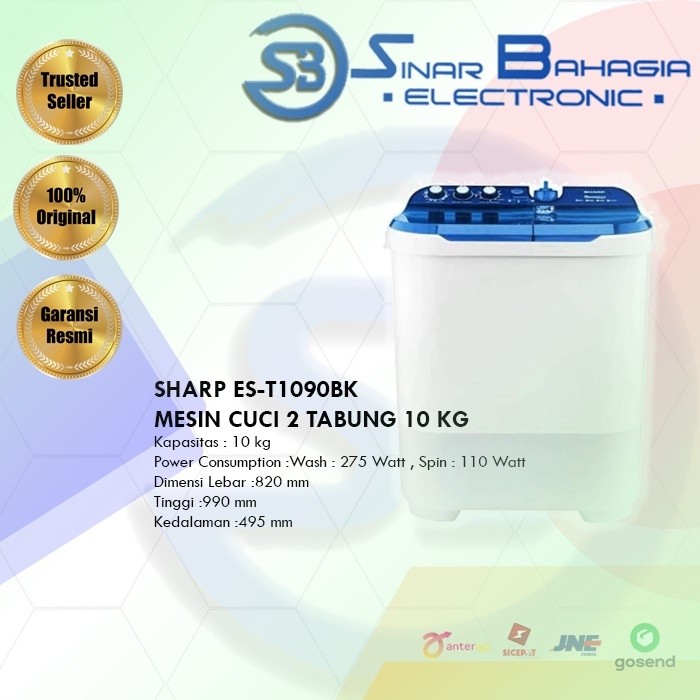 SHARP ES-T1090VK/ BK MESIN CUCI 2 TABUNG 10 KG (NEW) (KHUSUS BANDUNG)