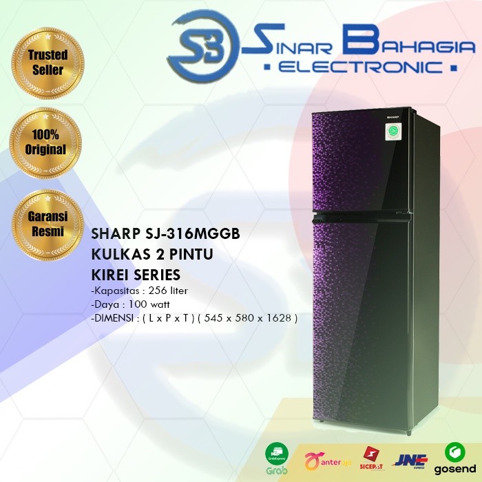 SHARP SJ-316MGGB KULKAS 2 PINTU KIREI SERIES (NEW) (Khusus Bandung)