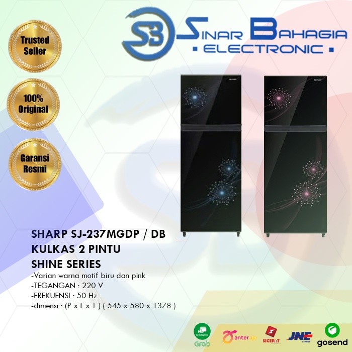 SHARP SJ-237MGDP / DB KULKAS 2 PINTU SHINE (NEW) ( KHUSUS BANDUNG)