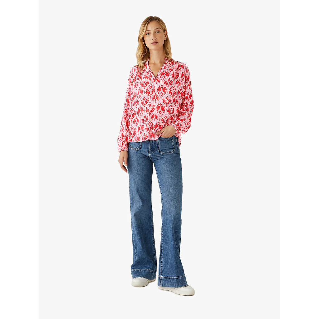 M&S - Blouse Wanita - Floral V-Neck Popover Blouse