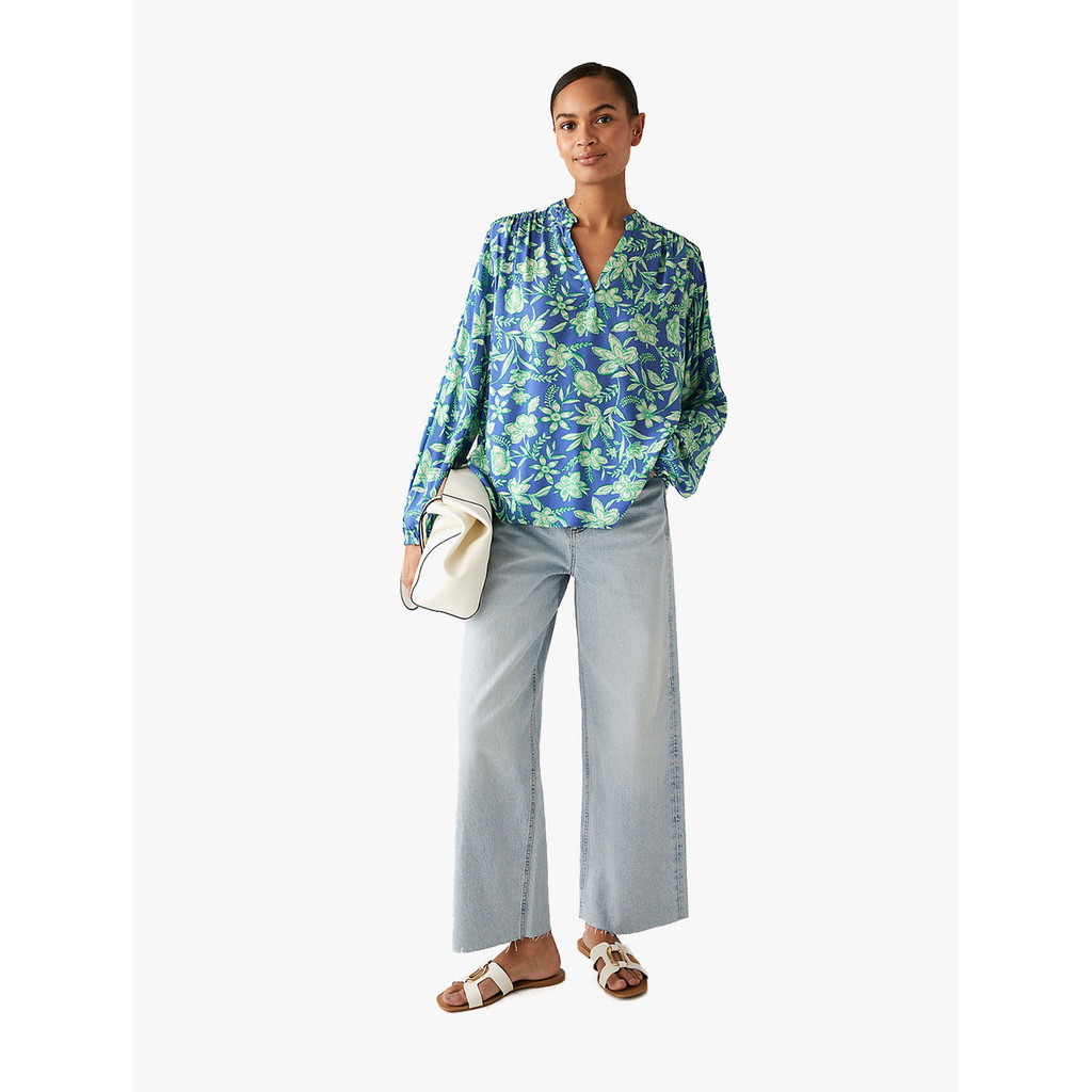 M&S - Blouse Wanita - Floral V-Neck Popover Blouse