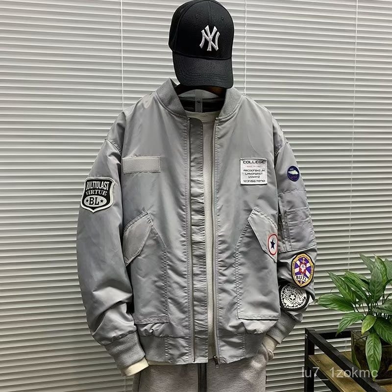 Jaket pakaian kerja gaya Amerika seragam bisbol pria masuknya jaket pilot retro wanita
