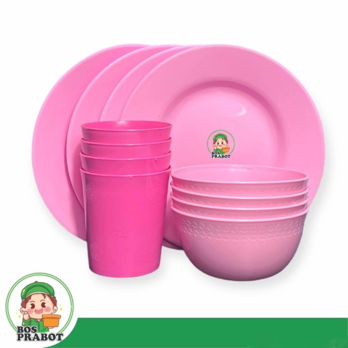 PAKET PIRING MANGKOK GELAS PLASTIK ISI 12PCS/ SET PIRING MANGKOK GELAS